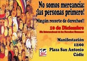Cartel no somos mercancias en el Dia Internacional de los Derechos Humanos en Cádiz
