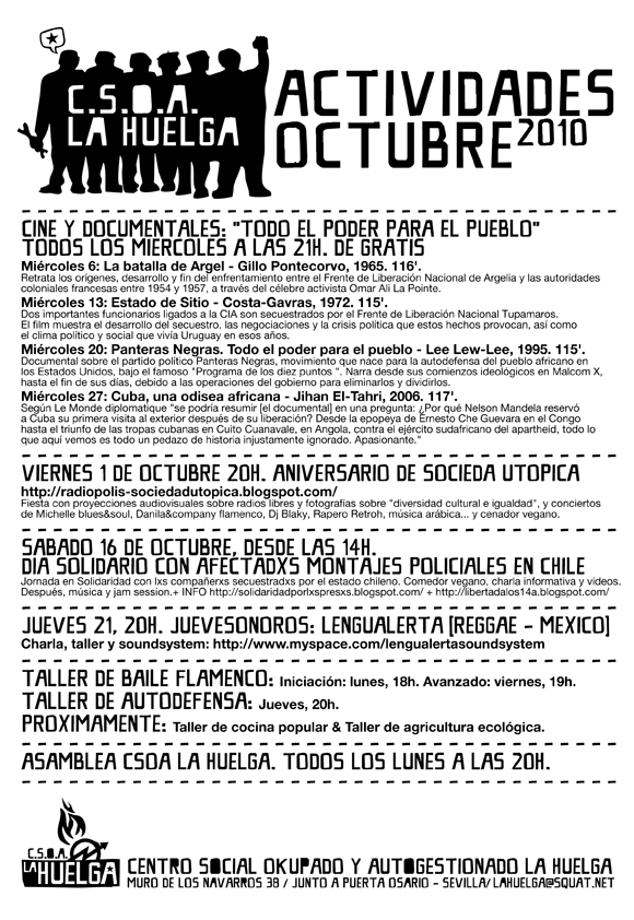 Actividades octubre 2010 en CSOA LA HUELGA