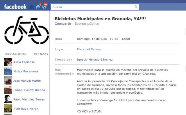 pantallazo facebook convocatoria marcha ciclista granada